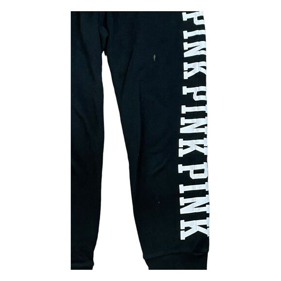Pink Victoria's Secret Sweatpant Joggers Black White Fleece‎ Drawstring S - Picture 2 of 7